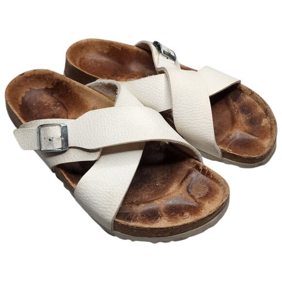 Birkenstock Shoes - Birkenstock Betula Womens Sandals Size 6 Distressed Leather Strap Buckle White
